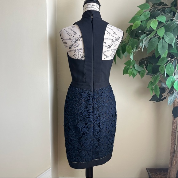 Adelyn Rae Sasha Mock Neck Tulip Hem Dress Navy Black Sz S - Picture 10 of 16